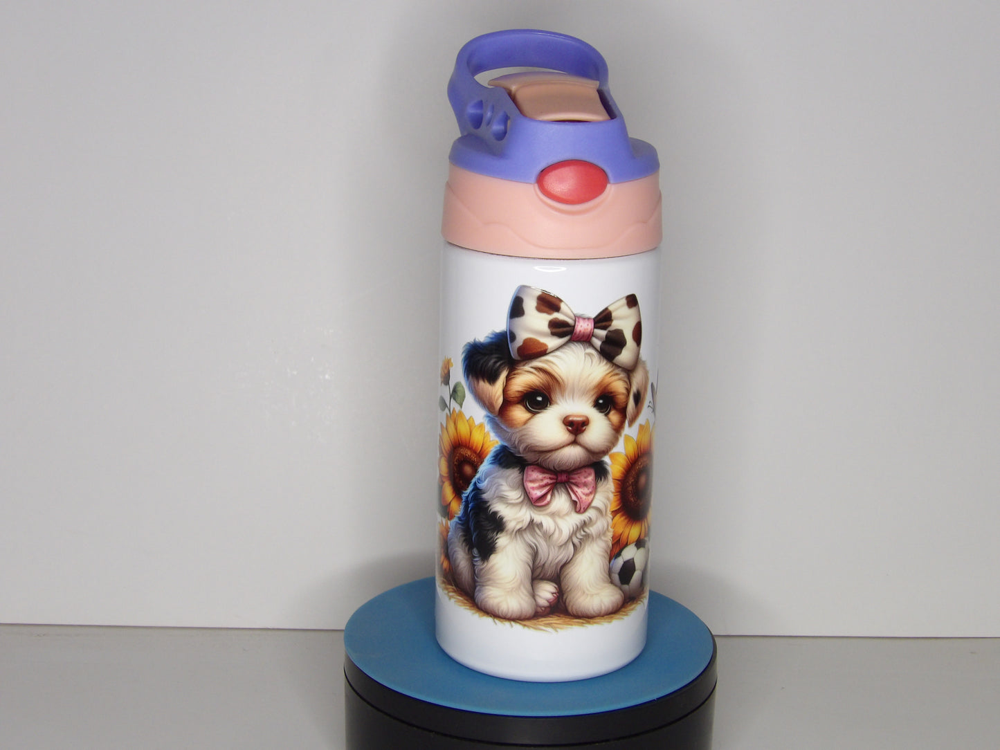 Red 22🌻 Puppies & Sunflowers Stainless Steel Kids Bottle