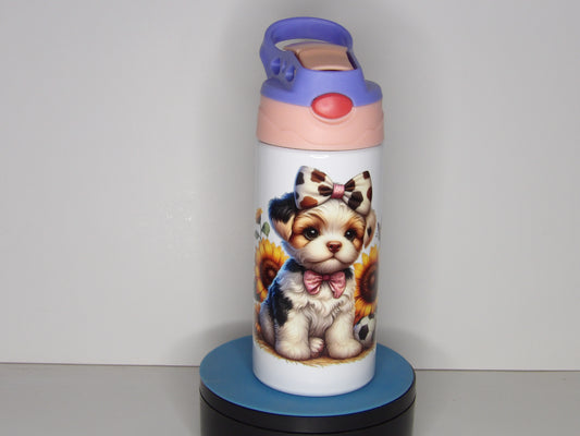 Red 22🌻 Puppies & Sunflowers Stainless Steel Kids Bottle