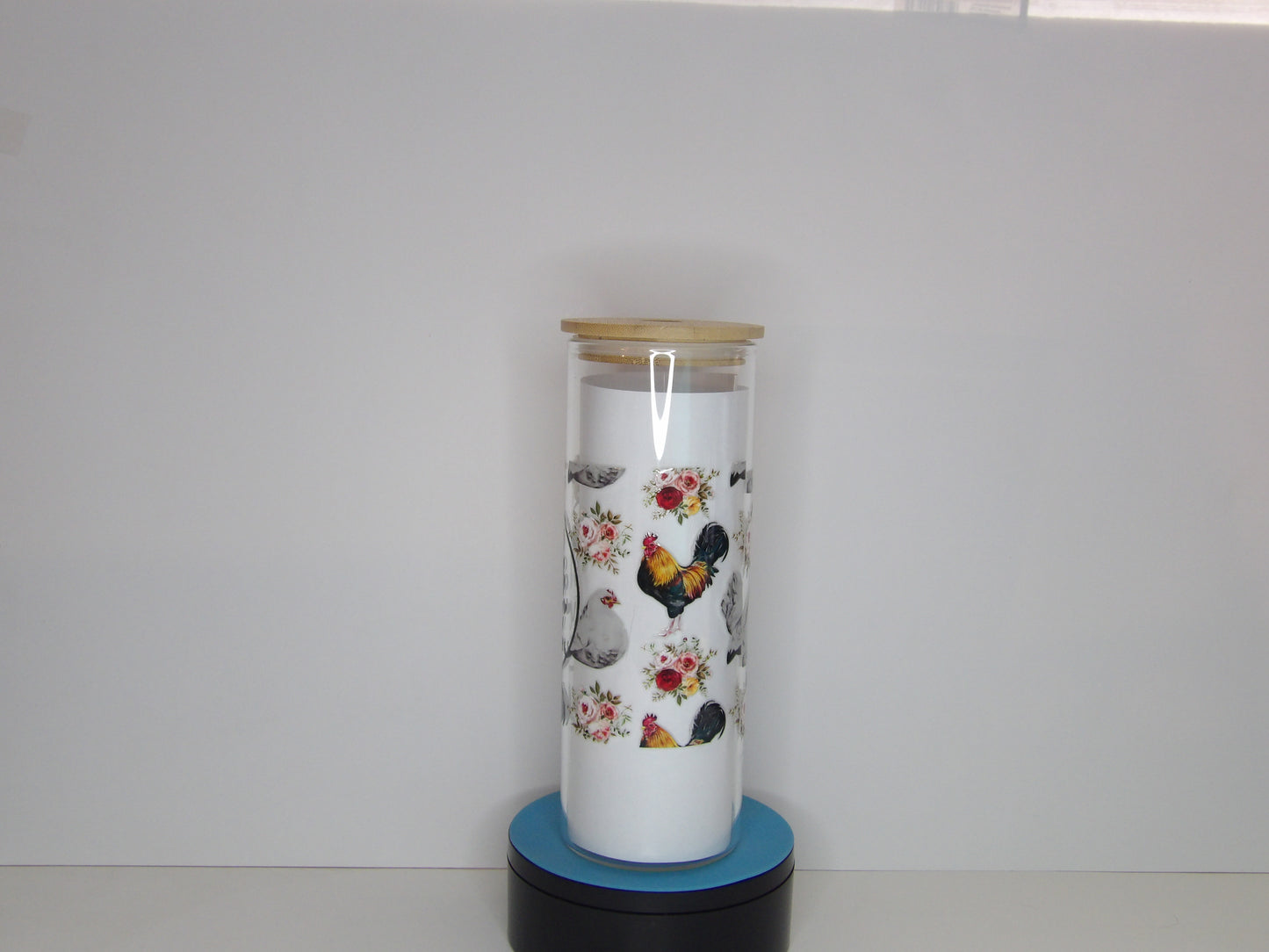Sublimated Glass Tumbler -25 oz– Clear or Frosted Glass with Bamboo Lid