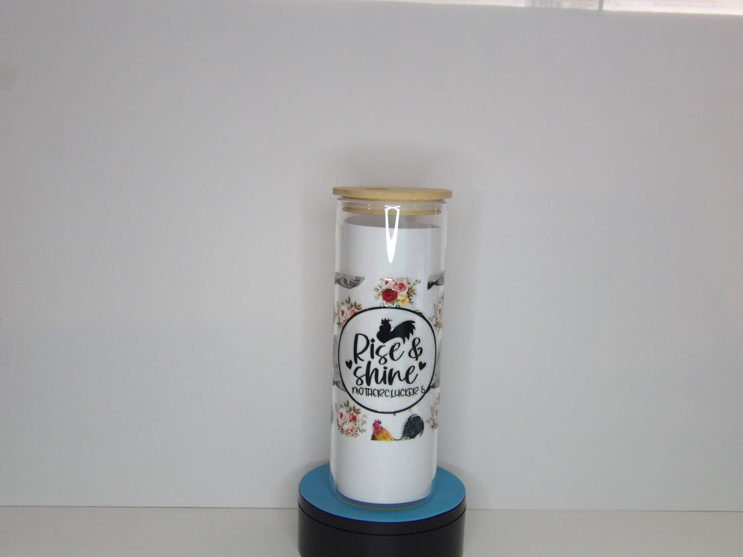 Sublimated Glass Tumbler -25 oz– Clear or Frosted Glass with Bamboo Lid