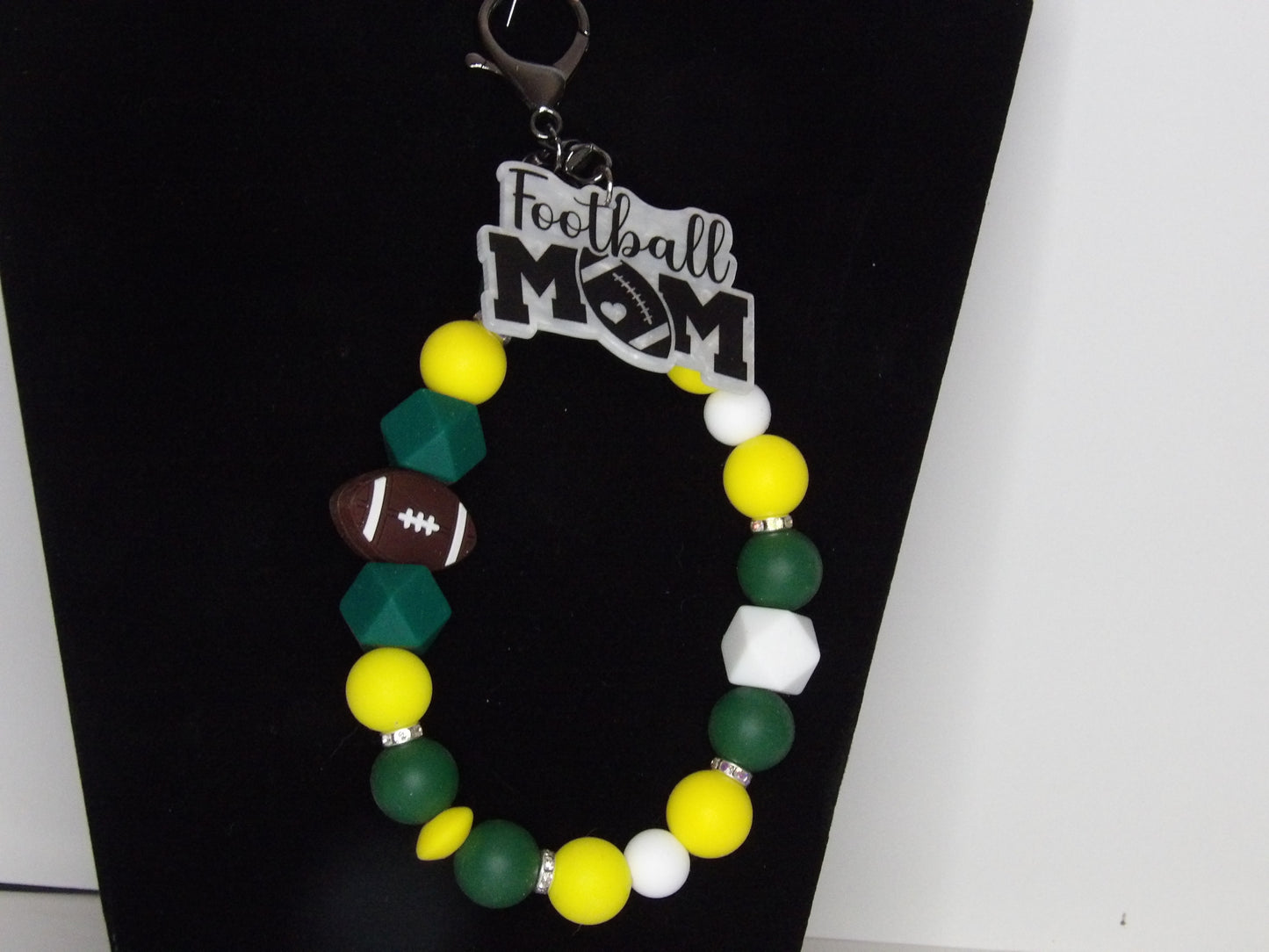 Beaded School Spirit Wristlet with Acrylic Flatback – Handmade in the USA