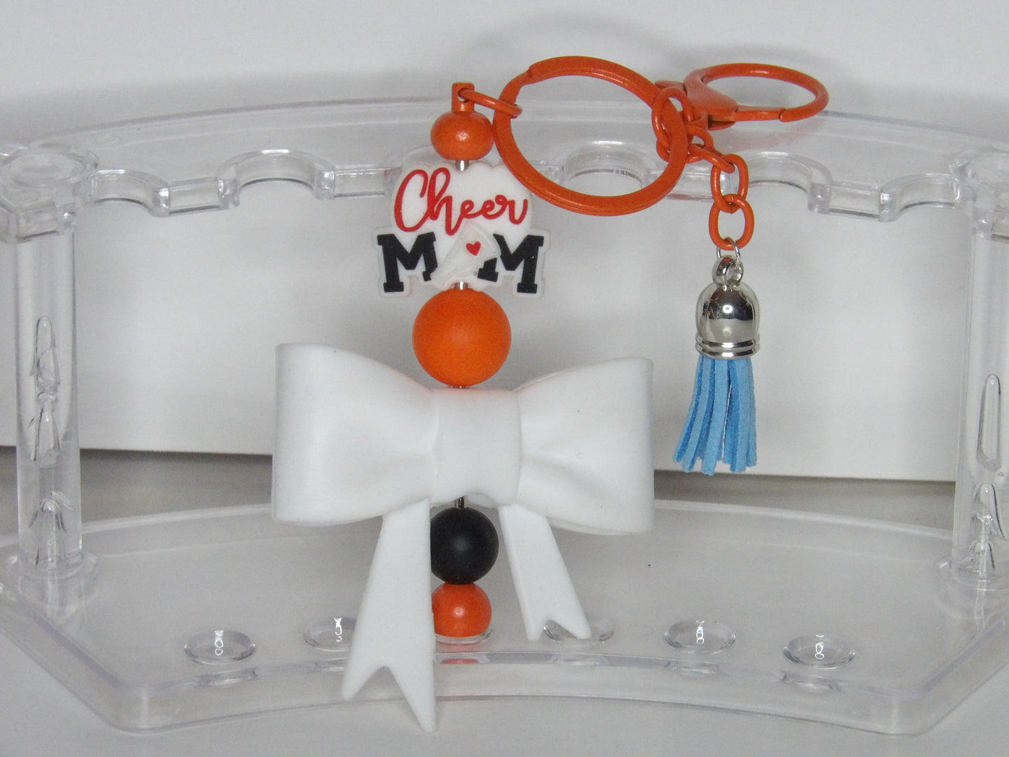 Beaded School Spirit Keychain with Silicone Bow – Handmade in the USA