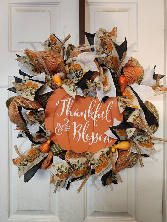 Thankful and Blessed Deco Mesh Wreath