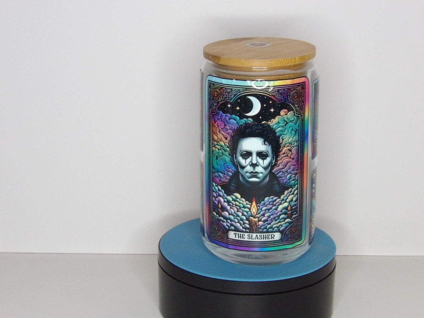 Yellow 28-“The Slasher” 16oz Holographic Glass Can – Horror-Inspired Drinkware