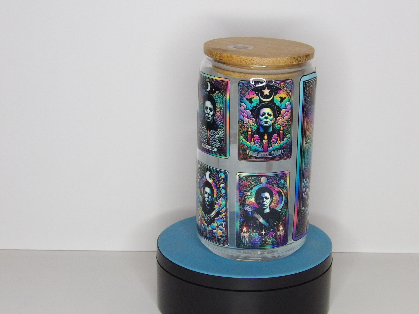 Yellow 28-“The Slasher” 16oz Holographic Glass Can – Horror-Inspired Drinkware