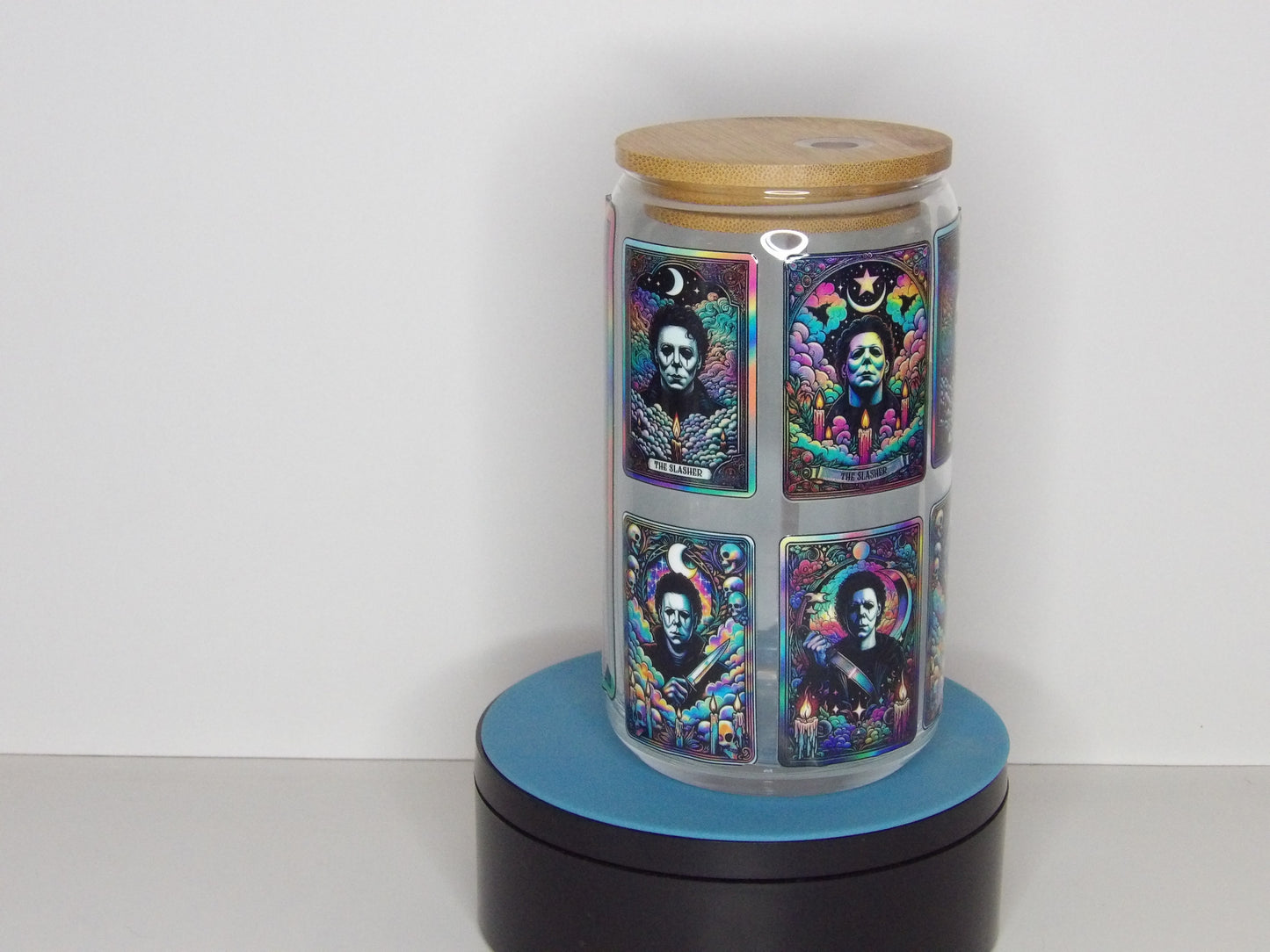 Yellow 28-“The Slasher” 16oz Holographic Glass Can – Horror-Inspired Drinkware