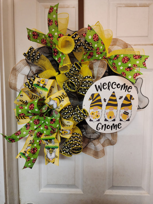 Welcome Gnome Deco Mesh Wreath