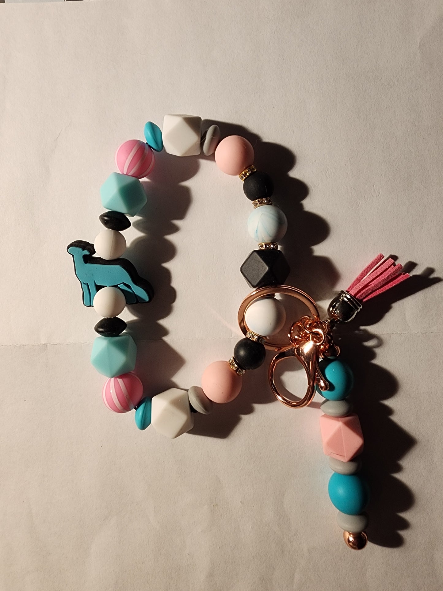 Handmade Beaded Wristlet Keychain with Extra Key Ring – Stylish Silicone Beads, USA Made