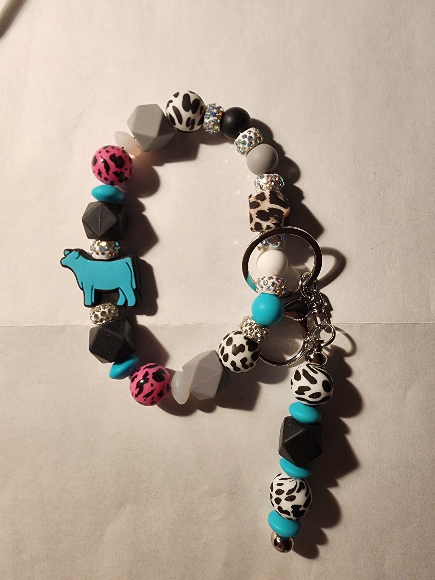 Handmade Beaded Wristlet Keychain with Extra Key Ring – Stylish Silicone Beads, USA Made