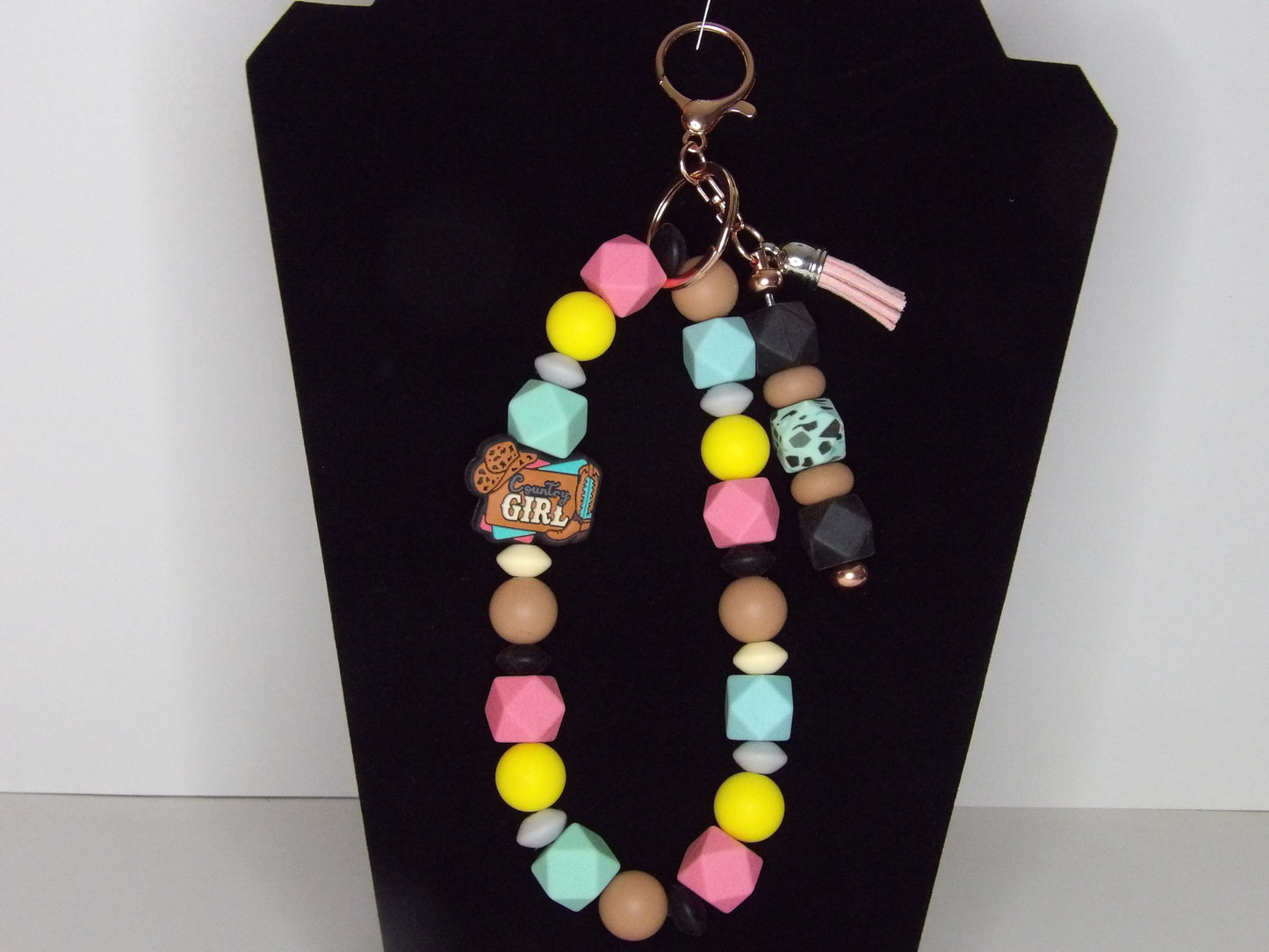 Handmade Beaded Wristlet Keychain with Extra Key Ring – Stylish Silicone Beads, USA Made