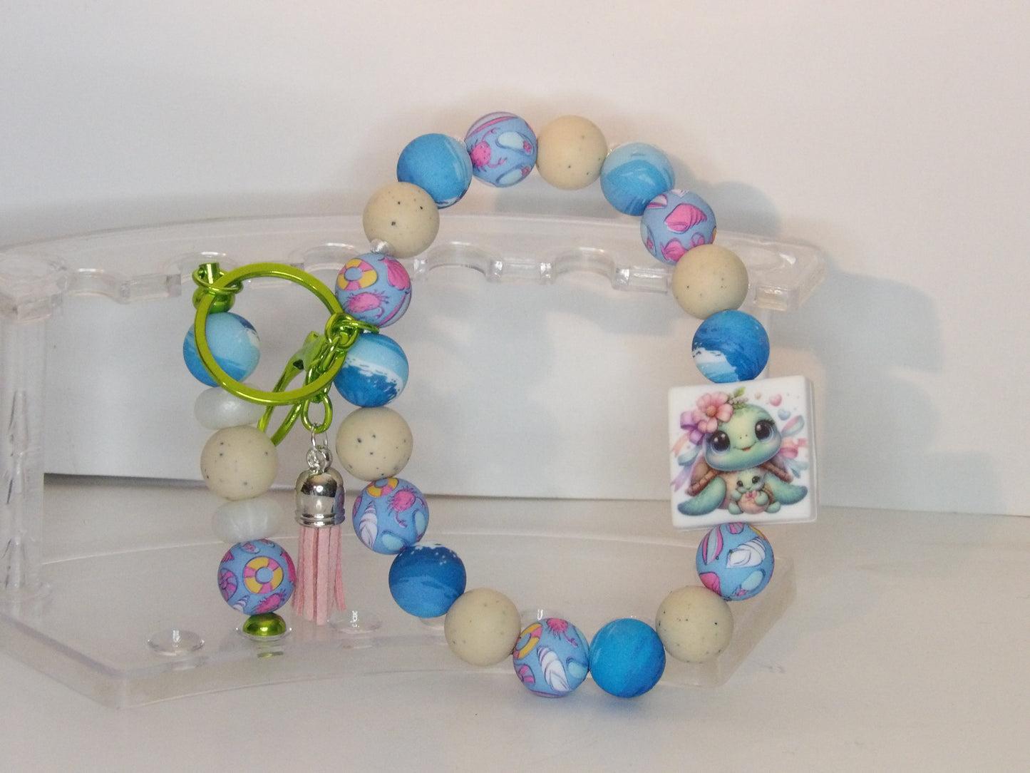 Handmade Beaded Wristlet Keychain with Extra Key Ring – Stylish Silicone Beads, USA Made