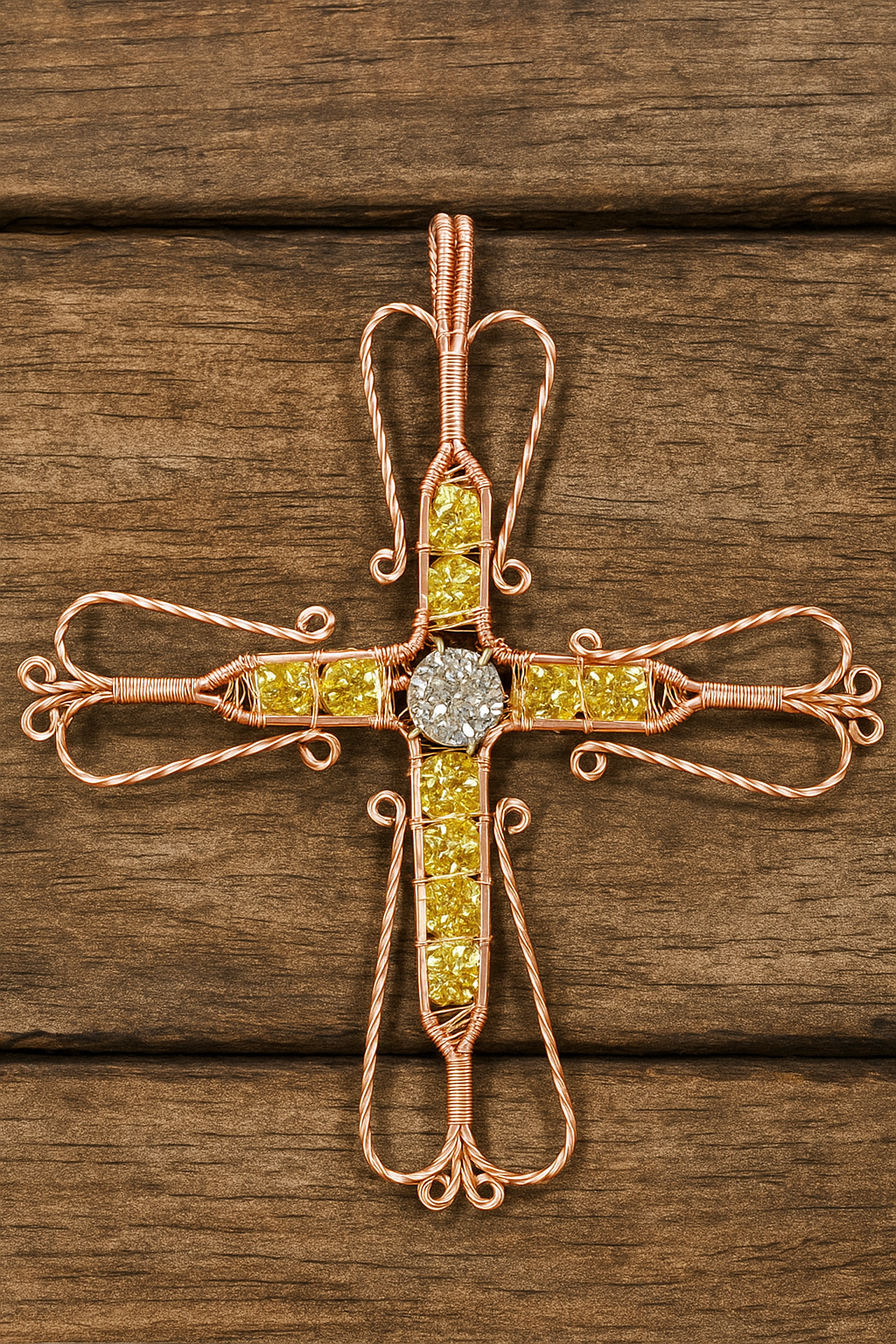From the Heart Wire-Wrapped Cross with Moissanite & Cubic Zirconia