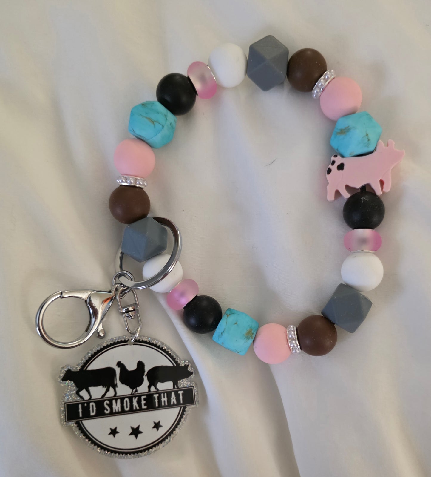 Handmade Beaded Wristlet Keychains with Acrylic Charms – Unique Designs