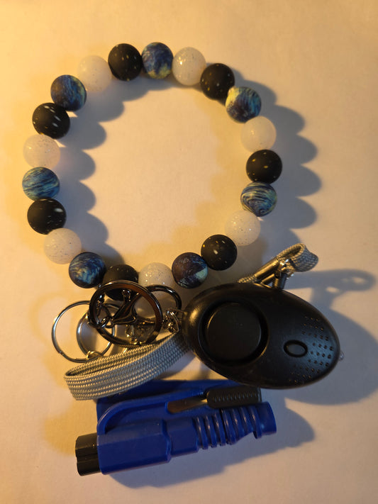 Handmade Beaded Self-Defense Wristlet with Personal Safety Alarm & 3-in-1 Emergency Tool
