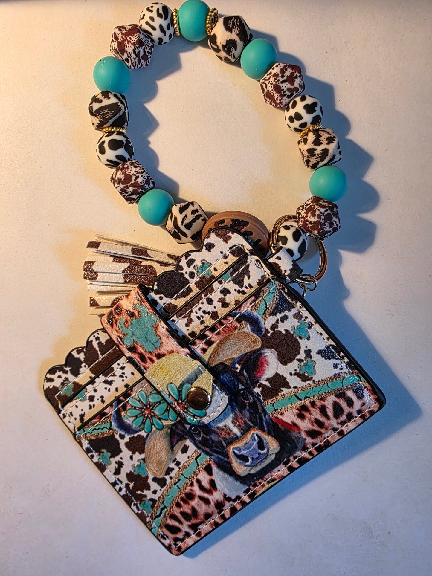 Beaded Wristlet Keychain with Clear ID & Card Slot Wallet – Handmade in the USA