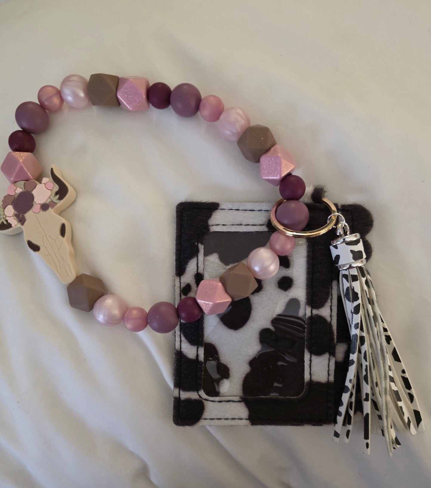 Beaded Wristlet Keychain with Clear ID & Card Slot Wallet – Handmade in the USA