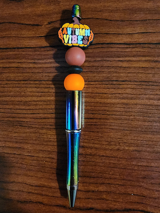 Handmade Fall Beaded Pen — Autumn Leaf & Pumpkin Beads • Made in the USA