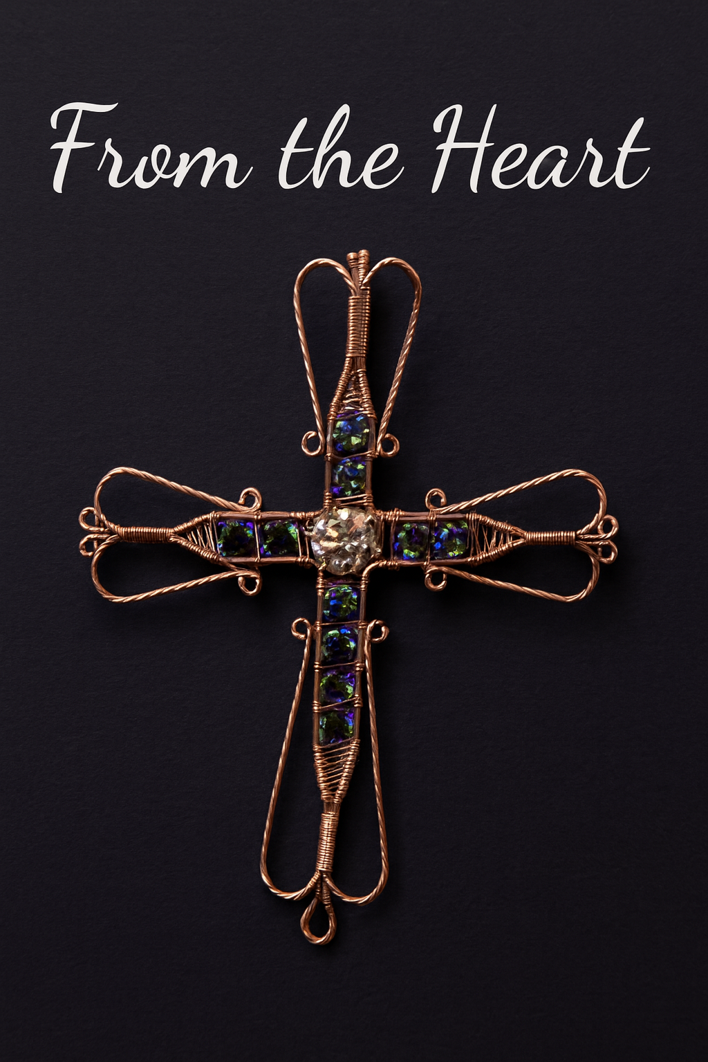 From the Heart Wire-Wrapped Cross with Moissanite & Cubic Zirconia