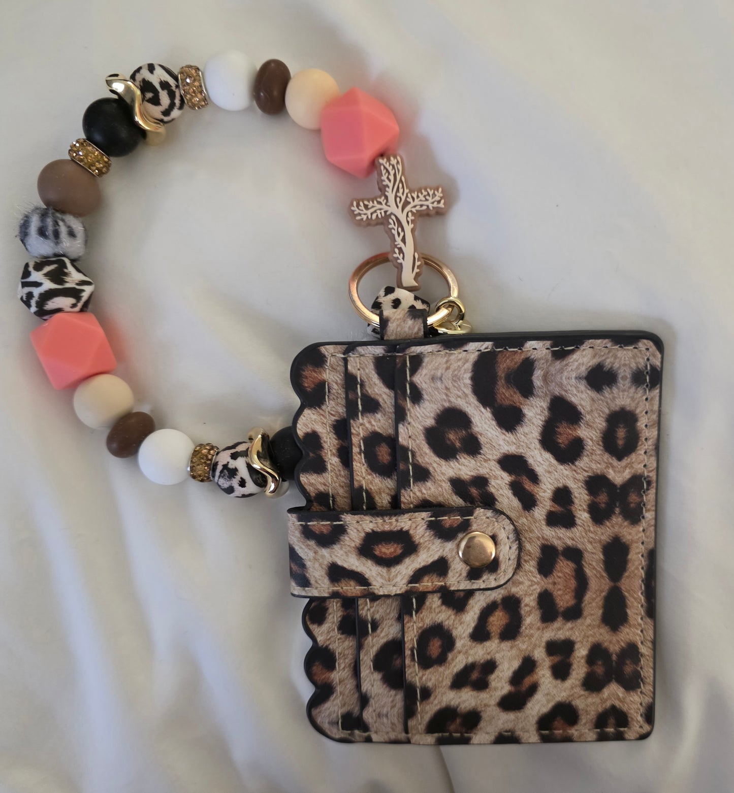 Beaded Wristlet Keychain with Clear ID & Card Slot Wallet – Handmade in the USA