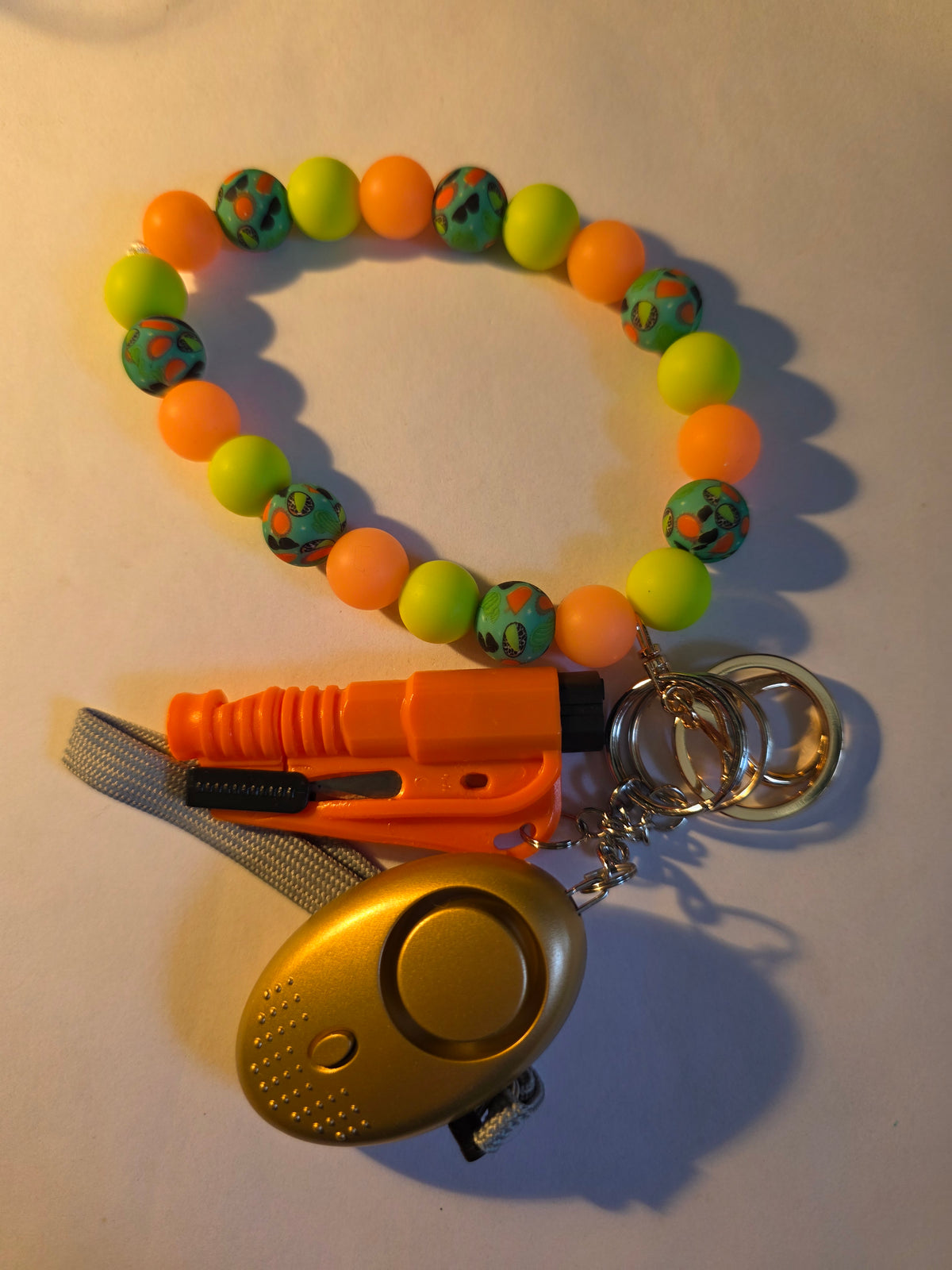 Handmade Beaded Self-Defense Wristlet with Personal Safety Alarm & 3-in-1 Emergency Tool