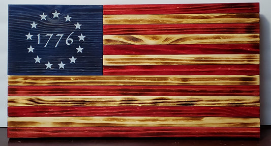 Rustic Wooden Betsy Ross 1776 American Flag