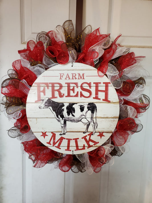 Farm Fresh Milk Deco Mesh Wreath