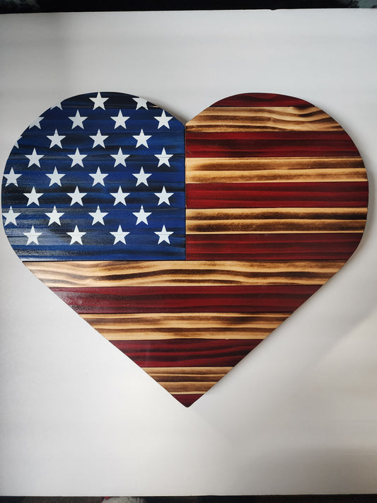 Rustic Wooden Heart American Flag