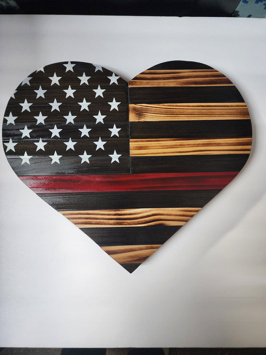 Rustic Thin Red Line Heart Flag