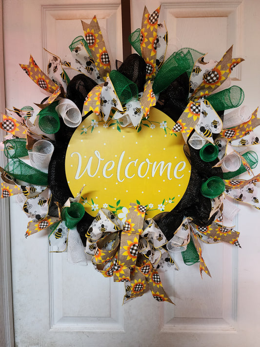 Spring Welcome Deco Mesh Wreath