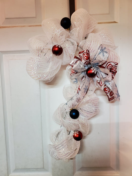 Candy Cane White Deco Mesh Wreath